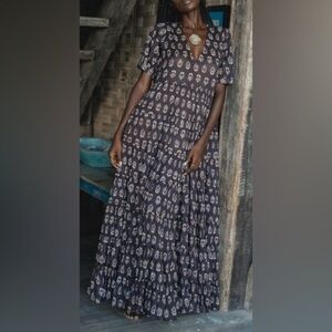 Daughters of India Chaaya Eggplant Printed Maxi Dress Size XS